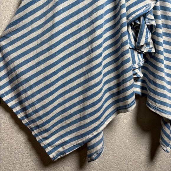 FP Beach Soft Blue Striped Tunic/Dress/Coverup. Open Back Detail, Ruffle Front. - Picture 15 of 16
